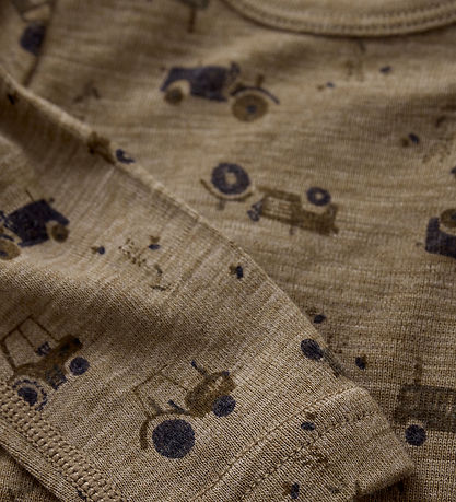 CeLaVi Romper l/s - Wol - Cacao Crème m. Tractors