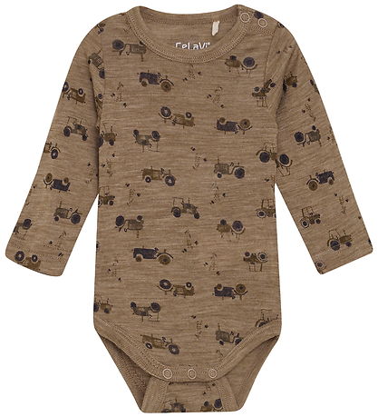 CeLaVi Romper l/s - Wol - Cacao Crème m. Tractors