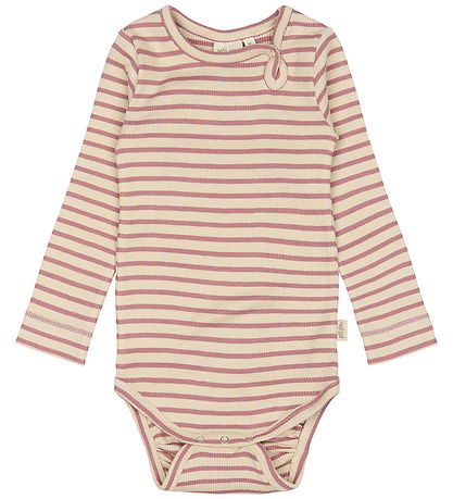 Petit Piao Bodysuit l/s - Rib - Modal - Nostalgic Rose/Off White