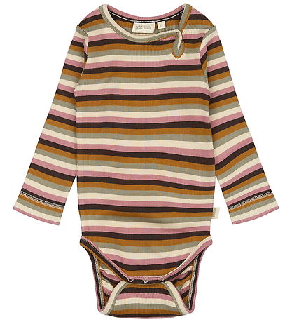 Petit Piao Bodysuit l/s - Rib - Modal - Nostalgic Rose/Multistri
