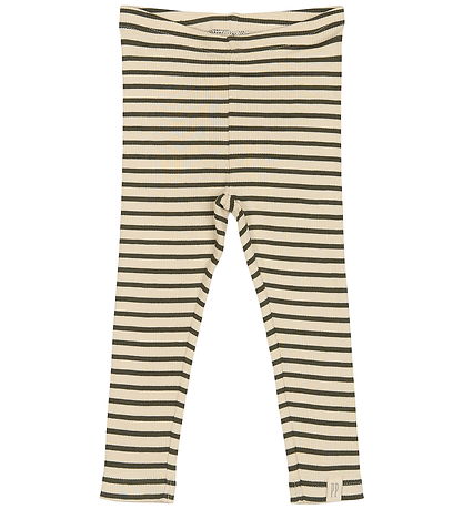 Petit Piao Leggings - Rib - Modal - Green Leaf/Off White Petit Piao Leggings - Rib - Modal - Green Leaf/Off White