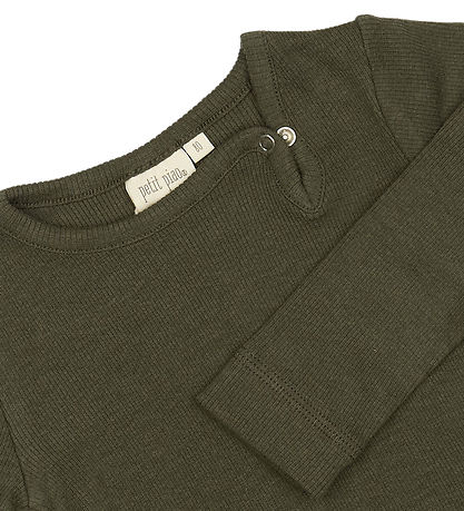 Petit Piao Bodysuit l/s - Rib - Modal - Green Leaf