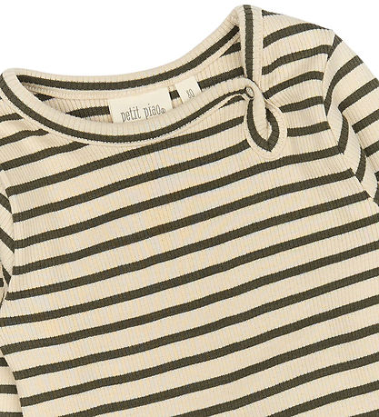 Petit Piao Bodysuit l/s - Rib - Modal - Green Leaf/Off White