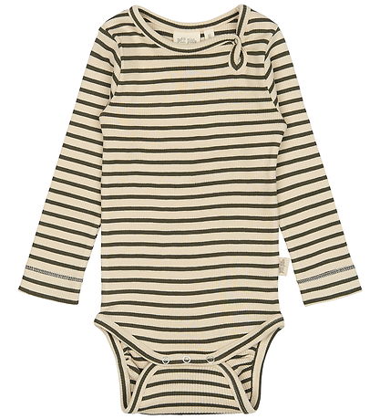 Petit Piao Bodysuit l/s - Rib - Modal - Green Leaf/Off White
