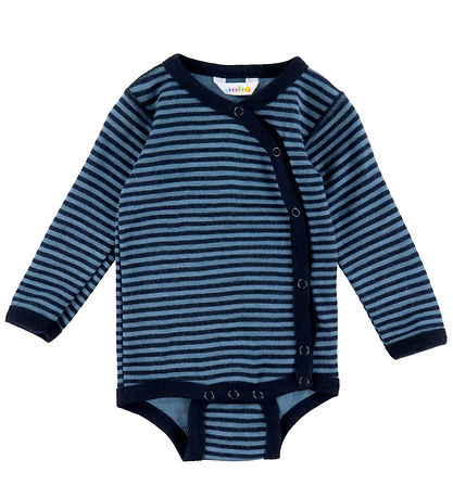 Joha Wrap Bodysuit l/s - Wool - Blue w. Stripes Joha Wrap Bodysuit l/s - Wool - Blue w. Stripes