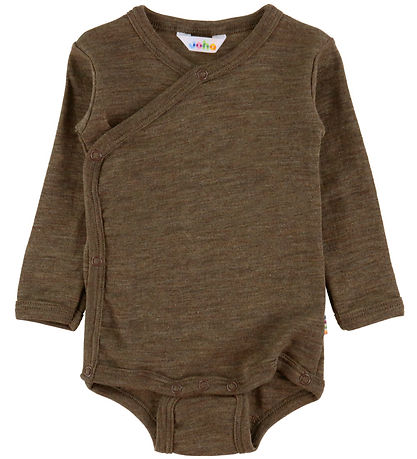Joha Wrap Bodysuit l/s - Wool/Silk - Brown Melange Joha Wrap Bodysuit l/s - Wool/Silk - Brown Melange