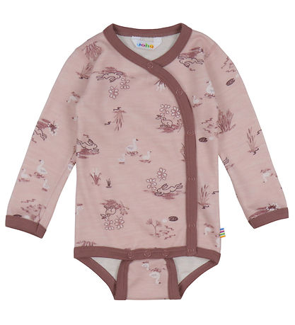 Joha Wrap Bodysuit l/s - Wool/Bamboo - Pink w. Print
