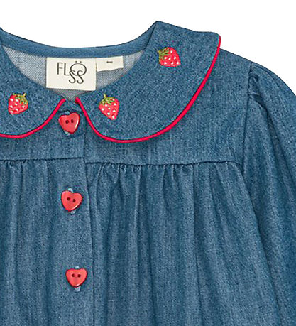 Flöss Blouse - Vilma - Denim - Mid Blue Strawberry