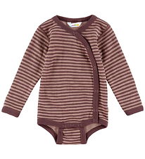 Joha Wrap Bodysuit l/s - Wool - Rose w. Stripes Joha Wrap Bodysuit l/s - Wool - Rose w. Stripes