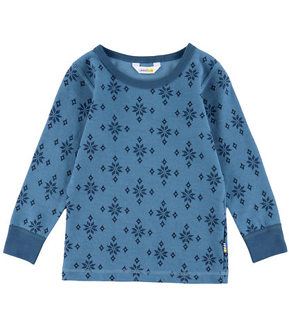 Joha Bluse - Wolle/Baumwolle - Blau m. Schneeflocken