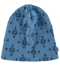 Joha Beanie - 2-layer - Wool/Cotton - Blue w. Snowflakes Joha Beanie - 2-layer - Wool/Cotton - Blue w. Snowflakes