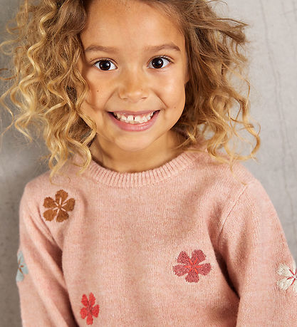 Minymo Blouse - Knitted - Misty Rose w. Flowers