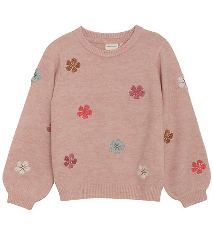 Minymo Blouse - Knitted - Misty Rose w. Flowers