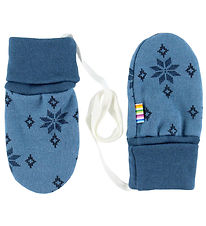 Joha Mittens w. Thumb - Wool/Cotton - Blue/Snowflakes Joha Mittens w. Thumb - Wool/Cotton - Blue/Snowflakes
