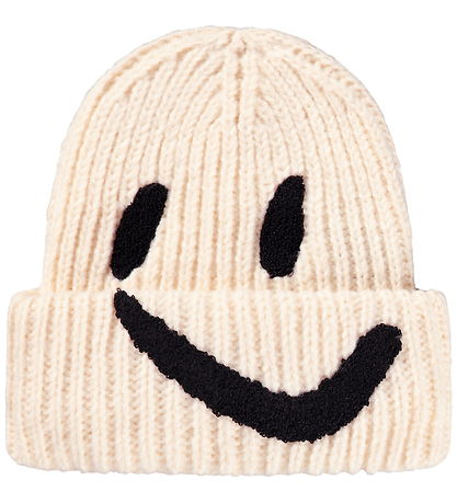 Molo Beanie - Knitted/Rib - Kim - Vanilla w. Smiley Molo Beanie - Knitted/Rib - Kim - Vanilla w. Smiley