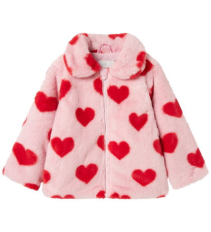 Name It Jacket - Faux Fur - NmfMindy - Nosegay w. Hearts