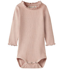 Lil' Atelier Bodysuit l/s - Rib - NbfNora - Cameo Rose w. Pointe