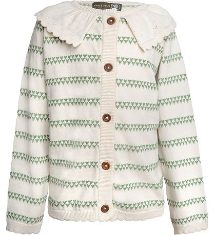 Hanevild Cardigan - Knitted - Heart - Off White/Shale Green Hanevild Cardigan - Knitted - Heart - Off White/Shale Green