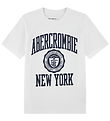 Abercrombie & Fitch Stuttermabolur - Bright White M. Dökkblátt