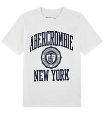 Abercrombie & Fitch Stuttermabolur - Bright White M. Dökkblátt