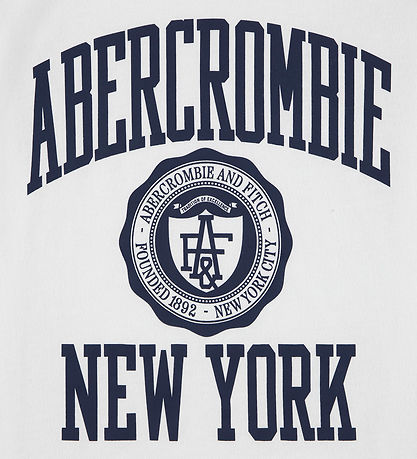 Abercrombie & Fitch Stuttermabolur - Bright White M. Dökkblátt