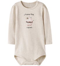Name It Bodysuit l/s - NbfNucake - Peyote Melange w. Print
