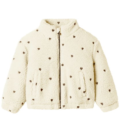 Lil' Atelier Fleece Jacket - NmfNalo - Turtledove/Black w. Heart