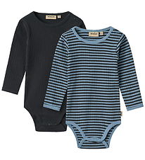 Wheat Bodysuit l/s - Rib - 2-Pack - Berti - Bright Blue Stripe Wheat Bodysuit l/s - Rib - 2-Pack - Berti - Bright Blue Stripe