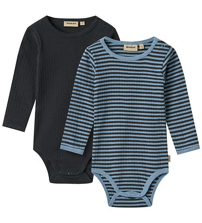 Wheat Bodysuit l/s - Rib - 2-Pack - Berti - Bright Blue Stripe