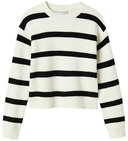 Name It Blouse - Knitted - NkfVnilla - Cloud Dancer/W. Black Str Name It Blouse - Knitted - NkfVnilla - Cloud Dancer/W. Black Str