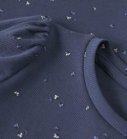 Name It Bluse - Rib - NmfNelia - Blue Indigo m. Blumen