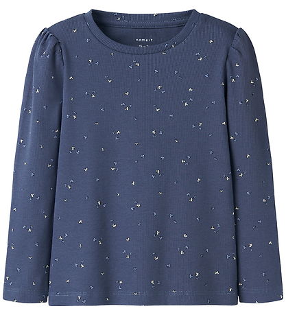Name It Bluse - Rib - NmfNelia - Blue Indigo m. Blumen