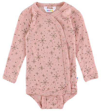 Joha Wrap Bodysuit l/s - Wool - Pink w. Stars Joha Wrap Bodysuit l/s - Wool - Pink w. Stars