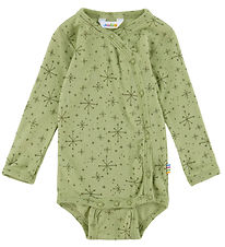 Joha Wrap Bodysuit l/s - Wool - Light Olive w. Stars Joha Wrap Bodysuit l/s - Wool - Light Olive w. Stars