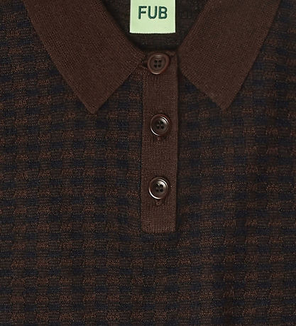 Polo FUB - Tricoté - Laine - À carreaux - Mocca/Dark Marine Polo FUB - Tricoté - Laine - À carreaux - Mocca/Dark Marine