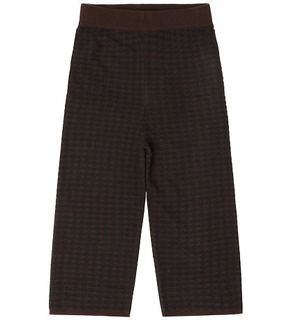FUB Trousers - Knitted - Wool - Checked - Mocca/Dark Navy