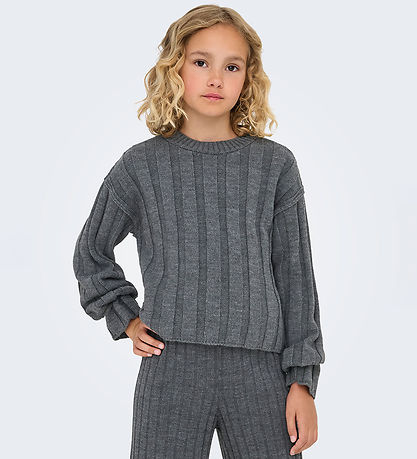 Kids Only Bluse - Strick - KogTessa - Dunkelgrau-Meliert