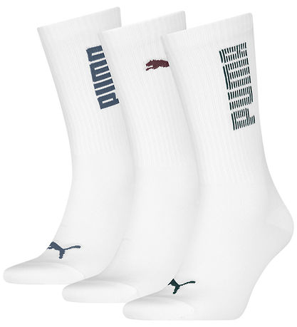 Puma Socks - Regular Crew - 3-Pack - White/Colored Logo