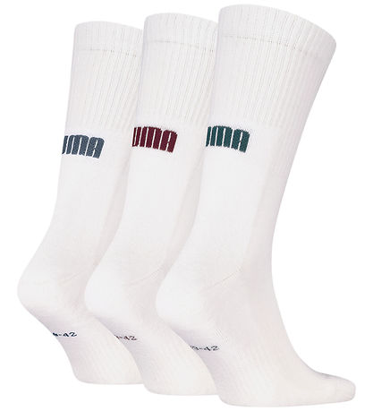 Puma Socks - Regular Crew - 3-Pack - White/Colored Logo