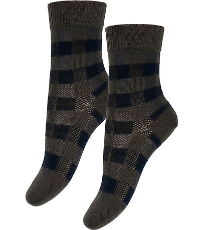FUB Socken - Wolle - Karo - 2er-Pack - Mocca/Dark Navy