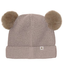 Bonnet Huttelihut - Laine - Tricoté - Camel Mélange av. Pompons Bonnet Huttelihut - Laine - Tricoté - Camel Mélange av. Pompons