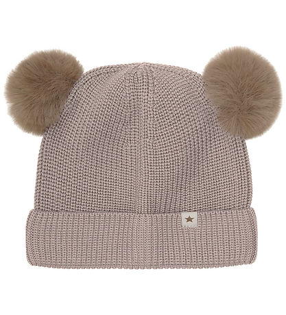 Bonnet Huttelihut - Laine - Tricoté - Camel Mélange av. Pompons Bonnet Huttelihut - Laine - Tricoté - Camel Mélange av. Pompons