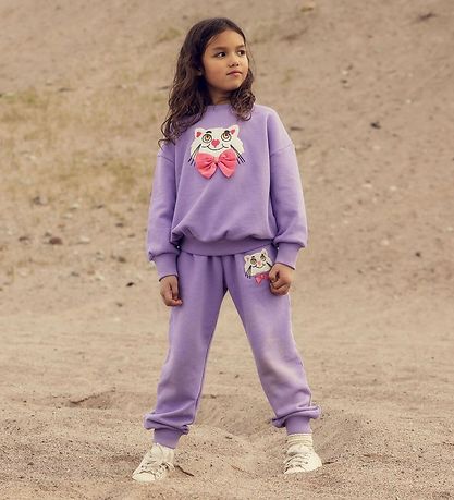 Mini Rodini Sweatpants - CAT With Bowtie Chenille - Purple Mini Rodini Sweatpants - CAT With Bowtie Chenille - Purple
