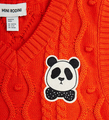 Mini Rodini Waistcoat - Knitted - Panda Patch - Red