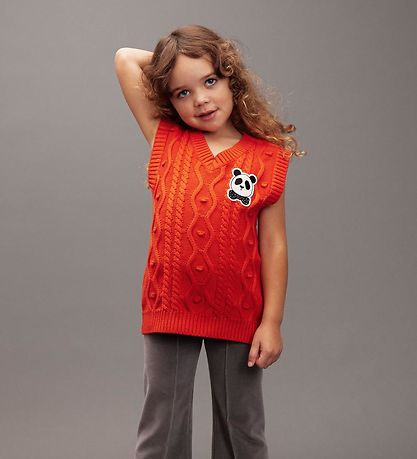 Mini Rodini Waistcoat - Knitted - Panda Patch - Red