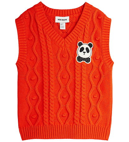 Mini Rodini Waistcoat - Knitted - Panda Patch - Red