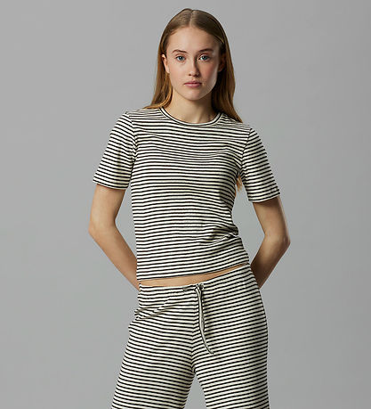 LMTD T-shirt - NlfSeher - Black Coffee/White w. Pointelle