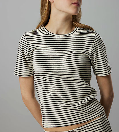 LMTD T-shirt - NlfSeher - Black Coffee/White w. Pointelle
