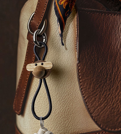 Kay Bojesen Keychain - Monkey/Silver - Black Leather Teak/Limba