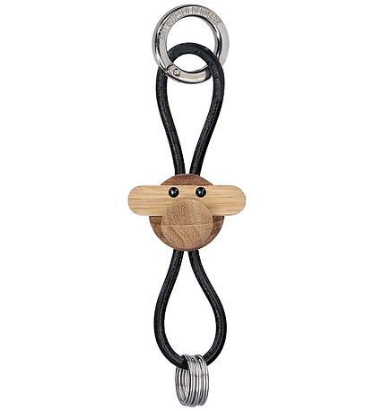 Kay Bojesen Keychain - Monkey/Silver - Black Leather Teak/Limba Kay Bojesen Keychain - Monkey/Silver - Black Leather Teak/Limba